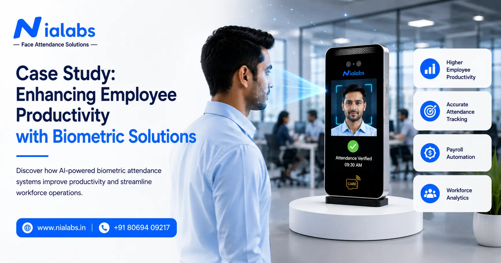 Case study showing how a biometric attendance system improved employee productivity using AI-powered biometric solutions